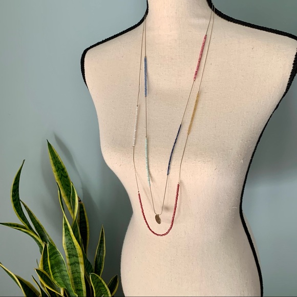 Nordstrom Jewelry - [ Nordstrom ] Gold Double Strand Tiered Necklace • Color Block Mini Beads